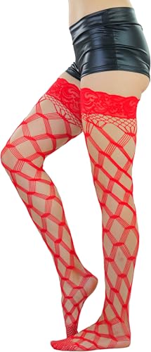 Image of ToBeInStyle Women's Multi-Strand Large Diamond Fence Net Thigh High Stockings