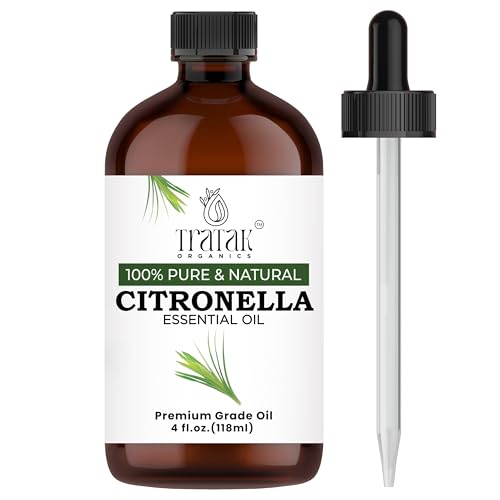 TRATAK ORGANICS Citronella Essential Oil – 4 Fl Oz – 100% Pure and Natural Citronella Oil for Diffuser and Aromatherapy, Skin, Massage, Candle and Soap Making Fragrance - with Dropper