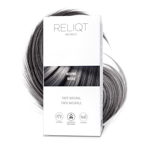 RELIQT Naturals – Tinte de pelo polvo vegetal Negro natural y permanente 100 g – Tintura para una cobertura completa de canas y brillo saludable – Cosmética natural para el cabello sin aditivos