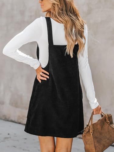 Image of CUPSHE Women Corduroy Fall Dresses Front Bib Pocket Square Neck Wide Strap Casual Overall Mini Dress
