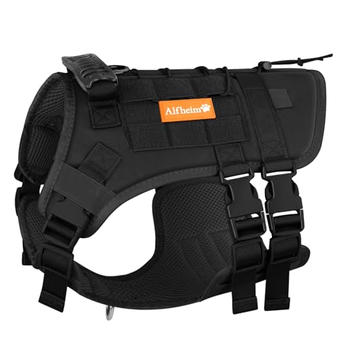 Alfheim Harnais Tactique pour Chiens avec Poignée pour Chiens de Taille Moyenne - Harnais Réglable sans Traction, Gilet Imperméable Léger Rembourré pour...