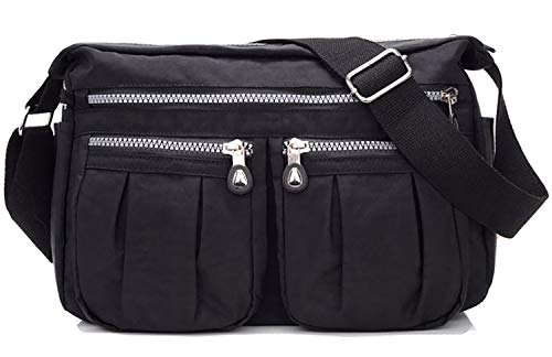 GFMu00ae Bolso bandolera impermeable de nailon para mujer (NCB-12) (S1-801-KL-Negro)
