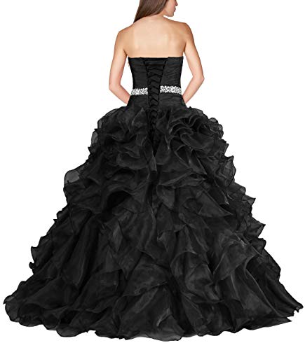 ANTS Women's Pretty Ball Gown Quinceanera Dress Ruffle Prom Dresses Size 10 US Black