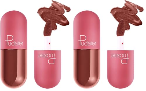 Image of Multibrite Mini Capsule Lip Glaze Women Matte Liquid Lip Gloss Beauty Glaze Waterproof Long-Lasting Non-Stick Smooth Lipstick (Dark Brown 907) (Pack of 2)