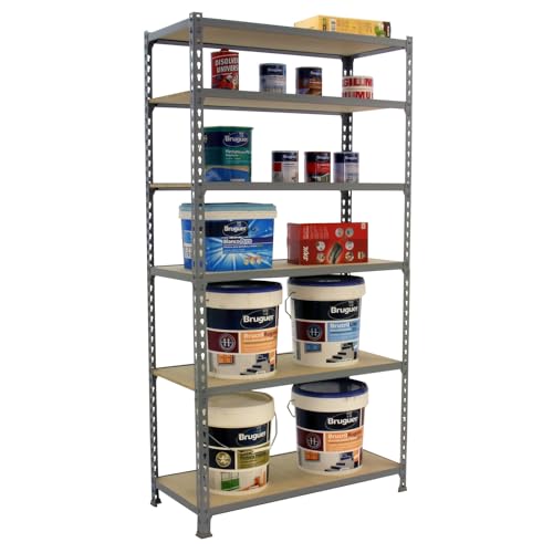 Simon Rack Scaffale Metallo Garage E 6 Ripiani, Capacità Di Carico 150 Kg E Punto Di Flessione, 2500X900X500 Mm, Metallo, Scaffalatura Per Garage, Grigio/Legno - Maderclick - 7