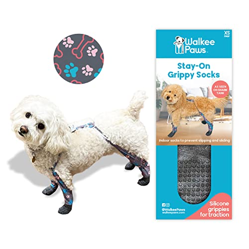 WALKEE PAWS Stay-on Non-Slip Dog Socks to Prevent Licking Paws and Slipping on Hardwood Floors. Seen on Shark Tank Never Lose a Dog Sock Again (X-Small) Grippy Socks with All Around Grip