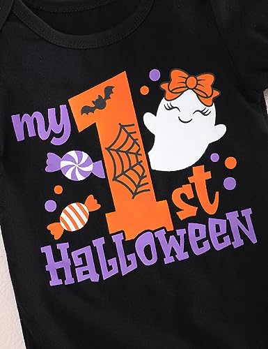 My First Halloween Outfits Baby Girl Newborn Skull Print Romper Dots Shorts with Leg Warmer Clothes Sets3