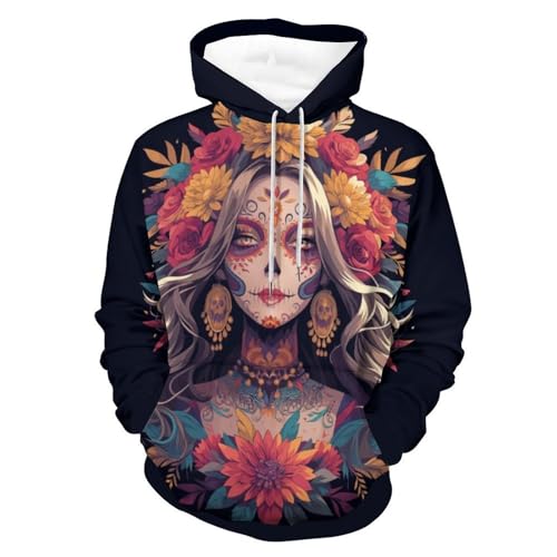 Sweatshirt pullover homme femme motif squelette floral taille S noir