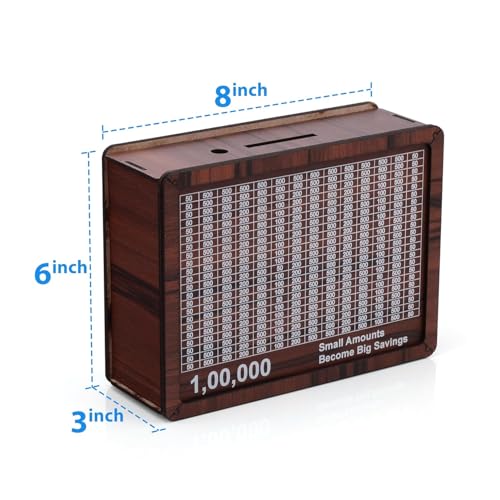 Image of Sasyvilla Money Saving Box 100000 Money Bank 1 lakh Wooden Piggy Bank for Kids & Adults Coin Box with Carved Design, Savings Box Mini Bank Wooden Coin Box Money Saver