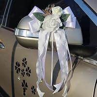 6er Set Autoschmuck Hochzeit  Knstliche Blumen Schleifen Mit Tll Fr  Rckspiegel Und Trgriffe, Wei