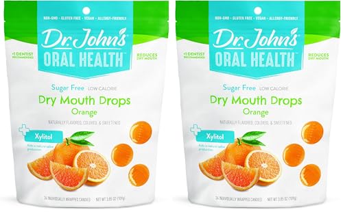 Dr. John’s Oral Health Sugar Free Candy, Healthy Dry Mouth Drops with Zero Sugar, Low Calorie Snacks, Keto Friendly Hard Candy Sweets, Orange, 24 Count, 3.85 OZ (Pack of 2)