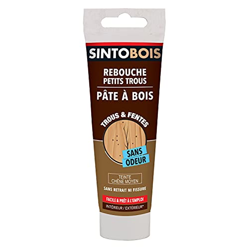 Sinto Pâte à bois pour reboucher imperfections et fissures 80g Chêne moyen - Idéale pour reboucher les petits trous dans le bois 37105