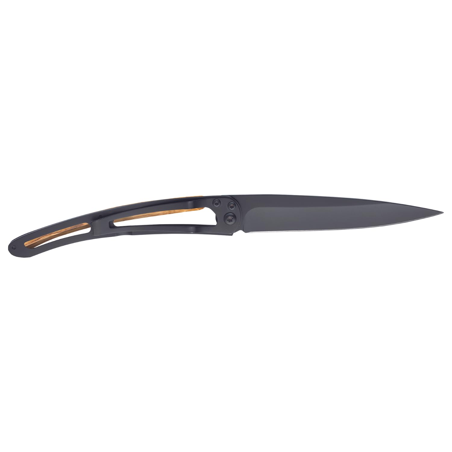 deejo - Couteau de Poche Pliant 37g avec Clip Ceinture - Manche en Bois d’Olivier, Lame en Acier Inoxydable Z40C13 - Motif Hurlement - Couteau de Table, Randonnée, Camping, Bivouac