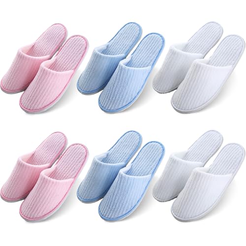 PRITOK Pantoufles d'hôtel Pantoufles d'hôtel : 6 paires de pantoufles en tissu éponge avec fermeture antidérapante en polaire corail Taille universelle 28...