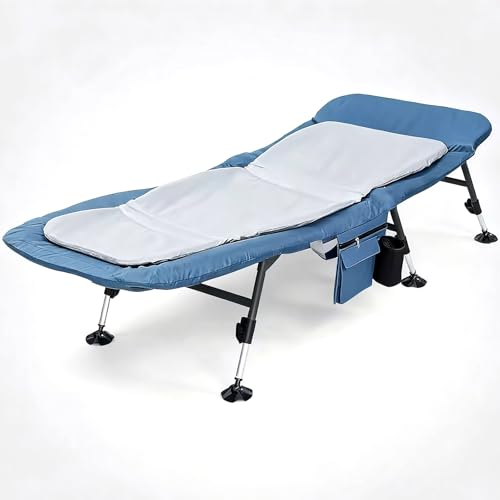 Cuna de Viaje de 68 Cm de Ancho, Cuna de Camping con Colchón para Adultos, Capacidad Máxima de 272 Kg, Cama Portátil para Invitados con Bolsillo Lateral, No se Pliega Fácilmente