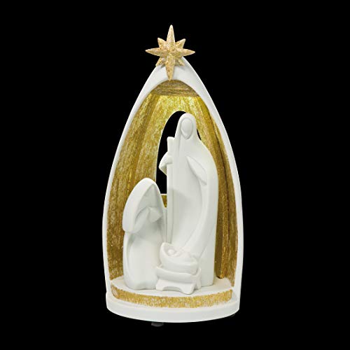 Goebel 20000801 Nadal Nativities Mystery - Figura decorativa con iluminación (polirresina, 12 x 25 cm), color blanco y dorado