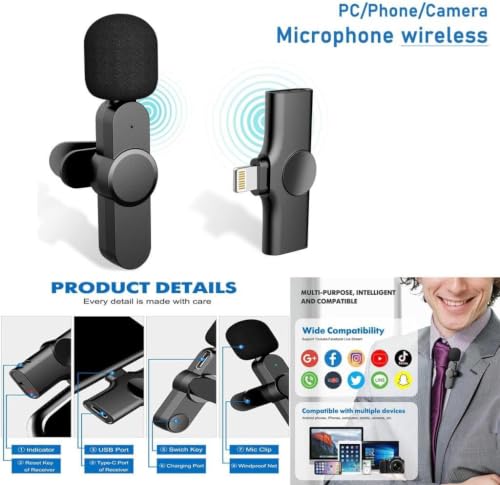 Image of Bumpi 2-in-1 K8 Wireless Clip Microphone, All iso & Smartphones, Adjustable Noise Reduction Portable Mini Mic with Universal Microphone for Vlogs, Reels, Youtubers with LED Indicator Light
