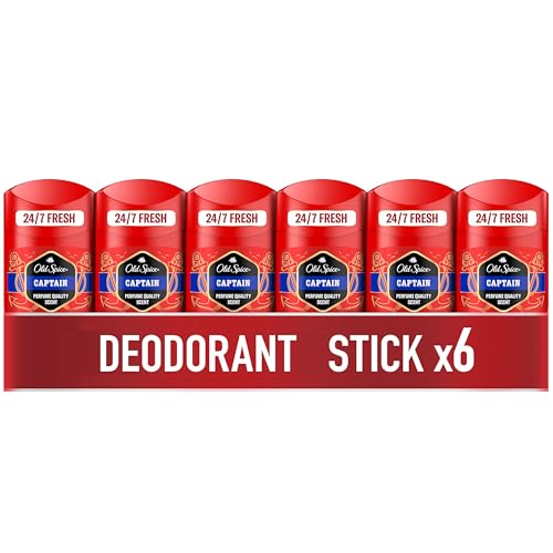 Old Spice Captain Men's Deodorant Stick 6x50ml, 24/7 Fressshhh With Daily Use, Long Lasting Perfume Quality Scent, Odour Protection, 0 percent Aluminium Salts, Invisible On Black & White