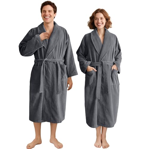VOOVA & MOVAS 100% Cotton Terry Shawl Collar Towel Robe, Super Absorbent Unisex Bathrobe for Men & Women, Ideal Bathroom Robe