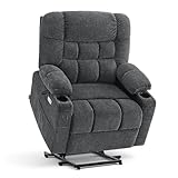 MCombo Dual Motor Power Lift Recliner Chair with Massage and Dual Heating for Elderly, Lay-Flat for Sleeping, Extra Wide for Big and Tall, Fabric R7070 (Grey)