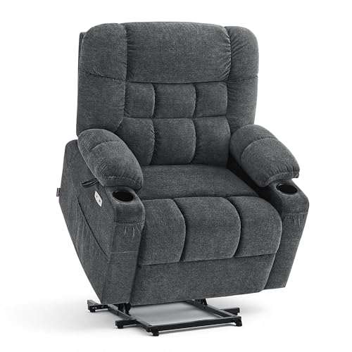 MCombo Dual Motor Power Lift Recliner Chair with Massage and Dual Heating for Elderly, Lay-Flat for Sleeping, Extra Wide for Big and Tall, Fabric R7070 (Grey)