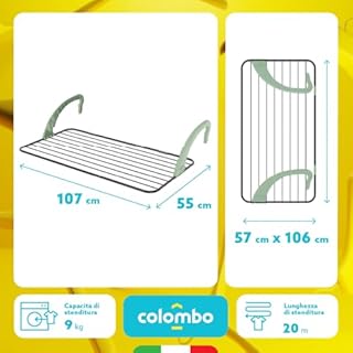 Colombo Stendibiancheria da balcone Balcony Bold in acciaio verniciato | fili spessi alluminio anti-pieghe | Manici modulabili universali | 10m superficie stenditura | Antiruggine | Made in Italy