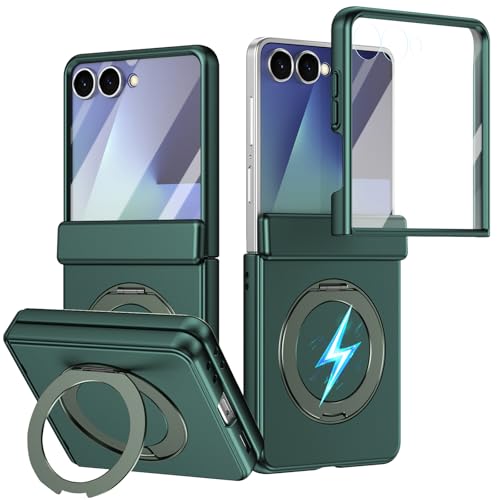 Coque Samsung Z Flip7 verte avec protection charnière et anneau