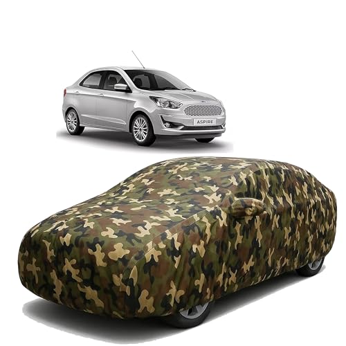 Image of Sulfar 100% Waterproof Car Body Cover Compatible with Mirror for Ford Figo Aspire with Long Lasting Durable Material (Triple Stitched, Full Bottom Elastic, Camouflage Army)