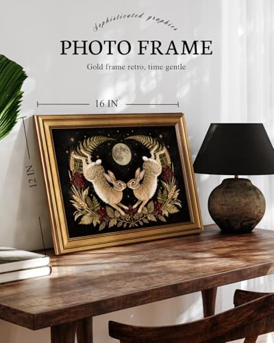 Image of VIYYIEA Vintage Gold Framed Wall Art for Living Room, Easter Canvas Prints Home Decor, Spring Painting Picture, Bedroom Wall Decor Gifts for Friends or Family -【Moonward Hares】-(16L x 12W)