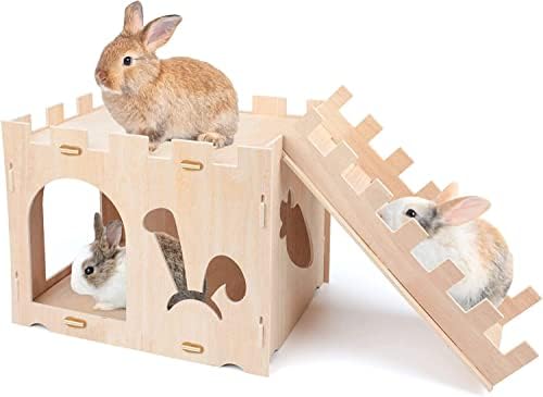 HYLYUN Extra Large Wooden Rabbit Castle Bunny Play House Detachable ...