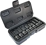 Este juego de 8 vasos de impacto 1/2x78mm con huella estrella para llave de carraca o de impacto está indudablemente desarrollado para tus necesidades. El tamaño está marcado en cada punta/bit para que sea fácilmente visible y para evitar su pérdida. Estas piezas se suministran en un caja para una protección óptima del transporte. Son elementos que no dañarán la cabeza del perno, necesarios para realizar trabajos de atornillado/desatornillado por mecánicos
