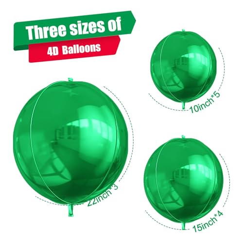Image of 12PCS Metallic Green Round Foil Balloons 22 inch 15 inch 10 inch Large Mylar Balloons | Shiny Green 4D Ball Balloons for Birthday Party, Graduation, Wedding, Christmas, New Year, Disco Prom Party Decorations