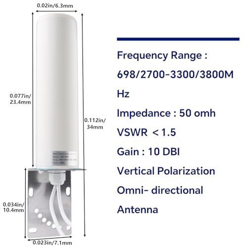 BOOBRIE 5G 4G LTE Antenna High Gain 10dBi 698-2700 3300-3800MHZ Omni-Directional Antenna Outdoor SMA Male 5M Low Loss RG58 Cable SMA TS9 Adapter for 4G 5G LTE Router CPE Modem Gateway