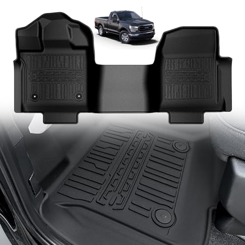 TripleAliners Truck Mat Compatible with 2015-2026 Ford F150 Regular Cab Accessories, Floor Mats Heavy Duty Custom Fit All Weather Protection TPE Pickup Liner, Bench Seat with Vinyl Only