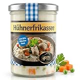 Der Pfaröller Hühnerfrikassee 2x400g – Hähnchenfleisch in cremiger Sauce mit Gemüse – Fertiggericht im Glas – Ohne Geschmacksverstärker – Bayrische Metzgerqualität – Geflügel für Reis & Nudeln