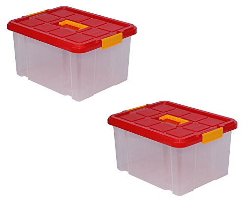 ARTECSIS 2x Boîte de Rangement Plastique avec Couvercle 27L - 44x35x24cm / Boite rangement plastique / Bac de rangement plastique Transparent - Rangement, Empilable, Emboîtable Cover