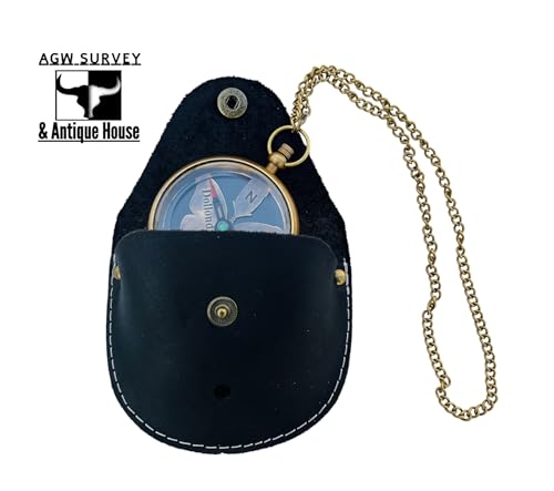 Brújula náutica portátil de latón con estuche de cuero miniatura 2