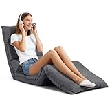 KAGMII Fabric Folding Floor Chair - 14-Position Adjustable Recliner for Reading, Gaming, and Ultimate Relaxation - Sleek Modern Design for Bedroom or Living Room (087 Gray)