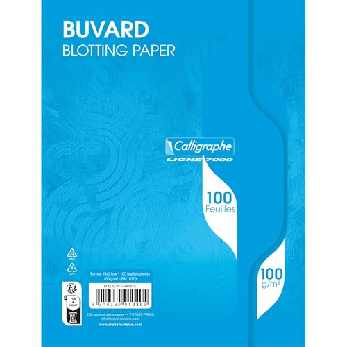 Calligraphe 1020C - One Container of 100 White Blottering Papers (a Clairefontaine Brand) - Dimensions: 16 cm x 21 cm - 100 g Paper - Manufactured in France