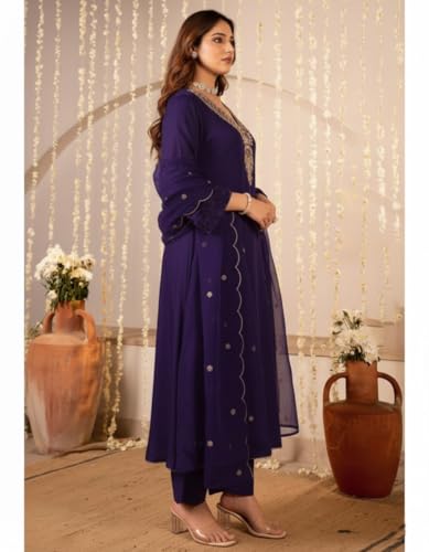 Image of Nermosa Women Embroidery Solid Anarkali Kurta and Pant Set with Dupattas