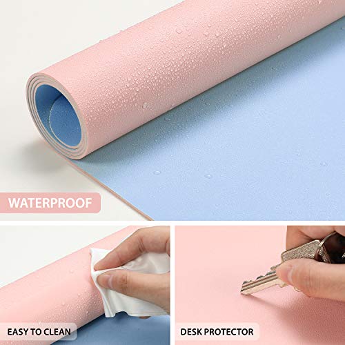 Image of AFRITEE Desk Pad Protector Mat - Dual Side PU Leather Desk Mat Large Mouse Pad Waterproof Desk Organizers Office Home Table Decor Gaming Writing Mat Smooth (Light Blue /Baby Pink, 31.5 inch x 15.7 inch)