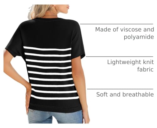 Image of SHEWIN Womens Tops Trendy Short Sleeve Shirts Crewneck Lightweight Knit Sweater Top Business Casual Outfits