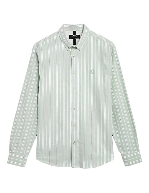Image of Marks & Spencer Mens Striped Cotton Collared Neck Regular Fit Oxford Shirt
