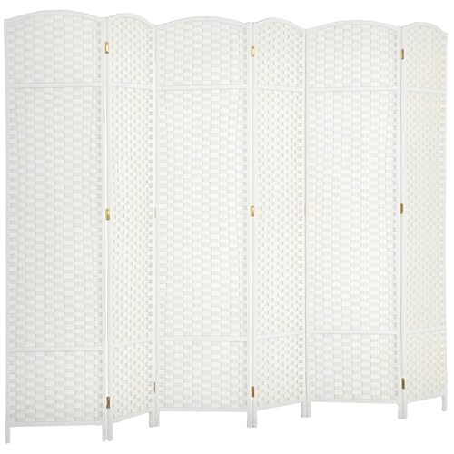 HOMCOM Paravent 6-teilig 240 x 170 cm Raumteiler Faltbar Trennwand aus Kiefernholz, Sichtschutz Raumtrenner Stellwand für Wohnzimmer Weiß