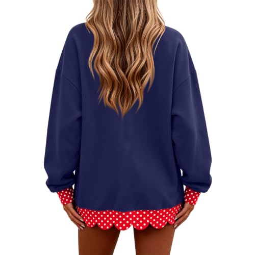 Womens Mock Neck Sweatshirt Scalloped Edge Patchwork Polka Dot Sweatshirt - image 2
