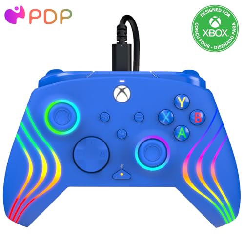 Image of PDP Gaming Afterglow Wave Enhanced Wired Controller for Xbox Series X|S, Xbox One and Windows 10 /11 PC, Advanced Programmable Gamepad, Customizable Lighting, Licensed by Microsoft, Companion App: Blue