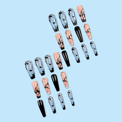 24 Pcs Marble Press On Nails Extra Long False Nails Ballerinas Acrylic Nails Glossy Full Covers Stick on Nails for Woman - Image 7