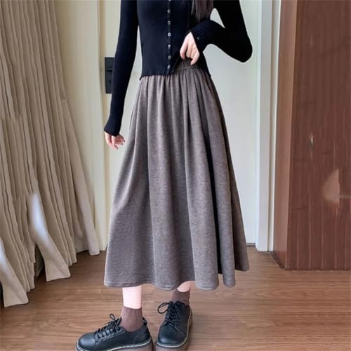 Women Autumn Vintage Knitted Long Skirt Women Elastic High Waist Pocket Midi A-Line Loose Skirt3