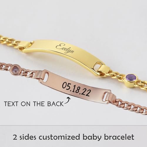 Personalized Bracelets with Birthstone 18K Gold Plated Engraved Name Jewelry for Easter Birthday Baptism Christmas3