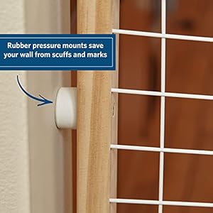 MidWest Homes for Pets Wire Mesh Pet Safety Gate, Pressure Mounted Dog Gate Measures 44 Inches Tall & Expands to 29-50 Inches Wide, Natural Wood & White Powder Coated Wire Mesh